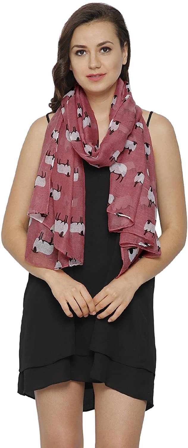 World of Shawls Sheep Print Design Scarves for Women Lightweight Large Size Scarf
