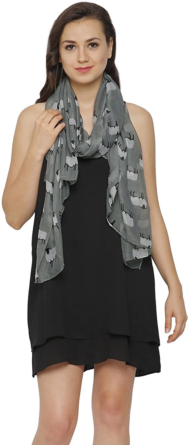World of Shawls Sheep Print Design Scarves for Women Lightweight Large Size Scarf