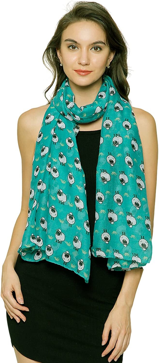 World of Shawls Girls Ladies Little Cartoon Sheep Print Scarf Wrap Shawl Gift
