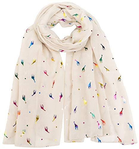 Giraffe Animal Print Women's Scarf Shawl Wrap Glitter Foil Multi Color Giraffe By World of Scarfs