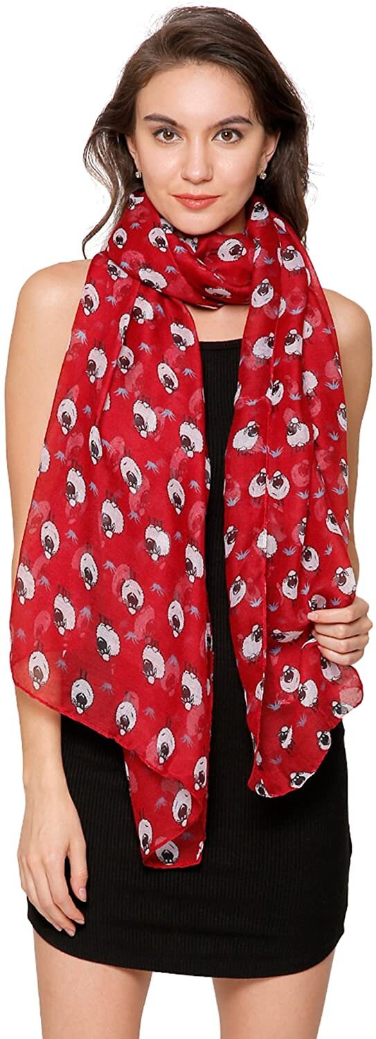 World of Shawls Girls Ladies Little Cartoon Sheep Print Scarf Wrap Shawl Gift