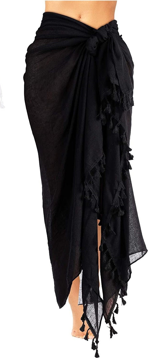 World Of Shawls Tassel Sarong Plain Cotton, Coverup, Scarf, Big Size 100cm x 188cm