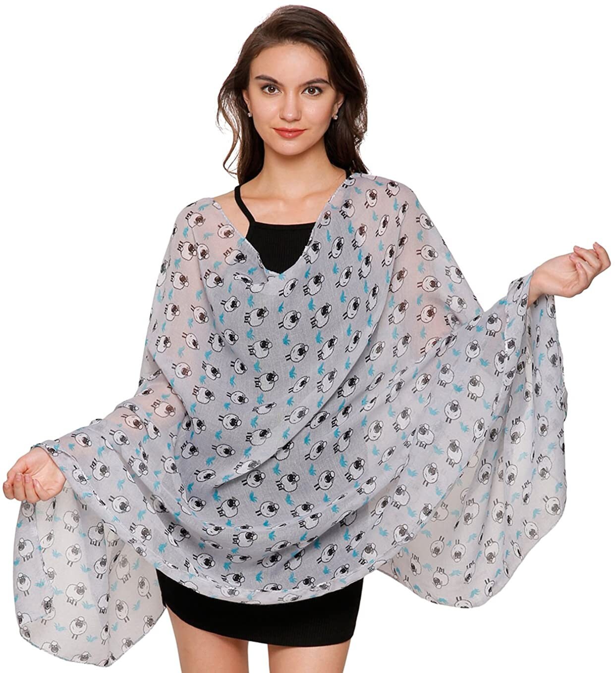 World of Shawls Girls Ladies Little Cartoon Sheep Print Scarf Wrap Shawl Gift