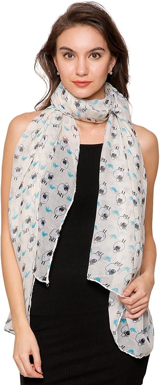 World of Shawls Girls Ladies Little Cartoon Sheep Print Scarf