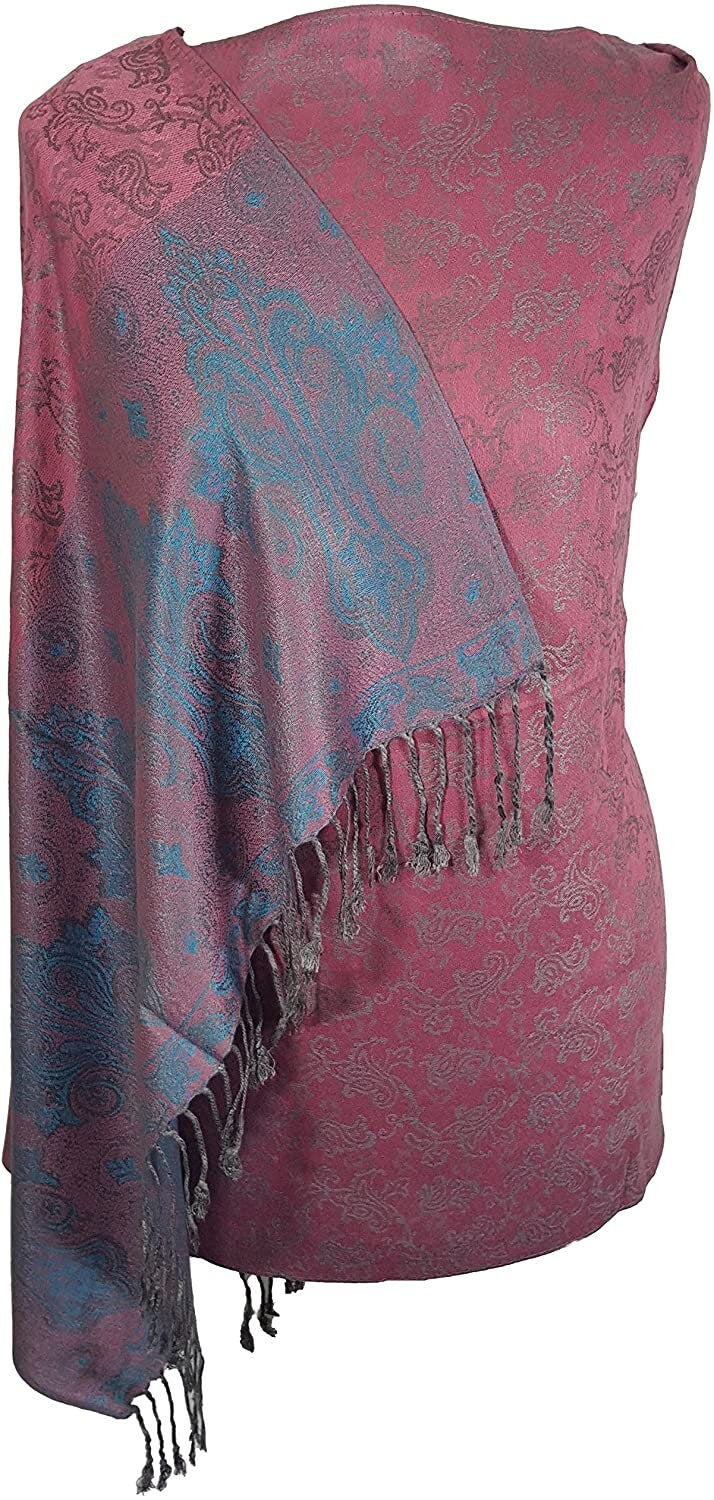 World of Shawls Ladies Floral Paisley Bordered Pashmina Feel Shawl Scarf Wrap Stole Luxuriously Warm Soft and Silky Touch