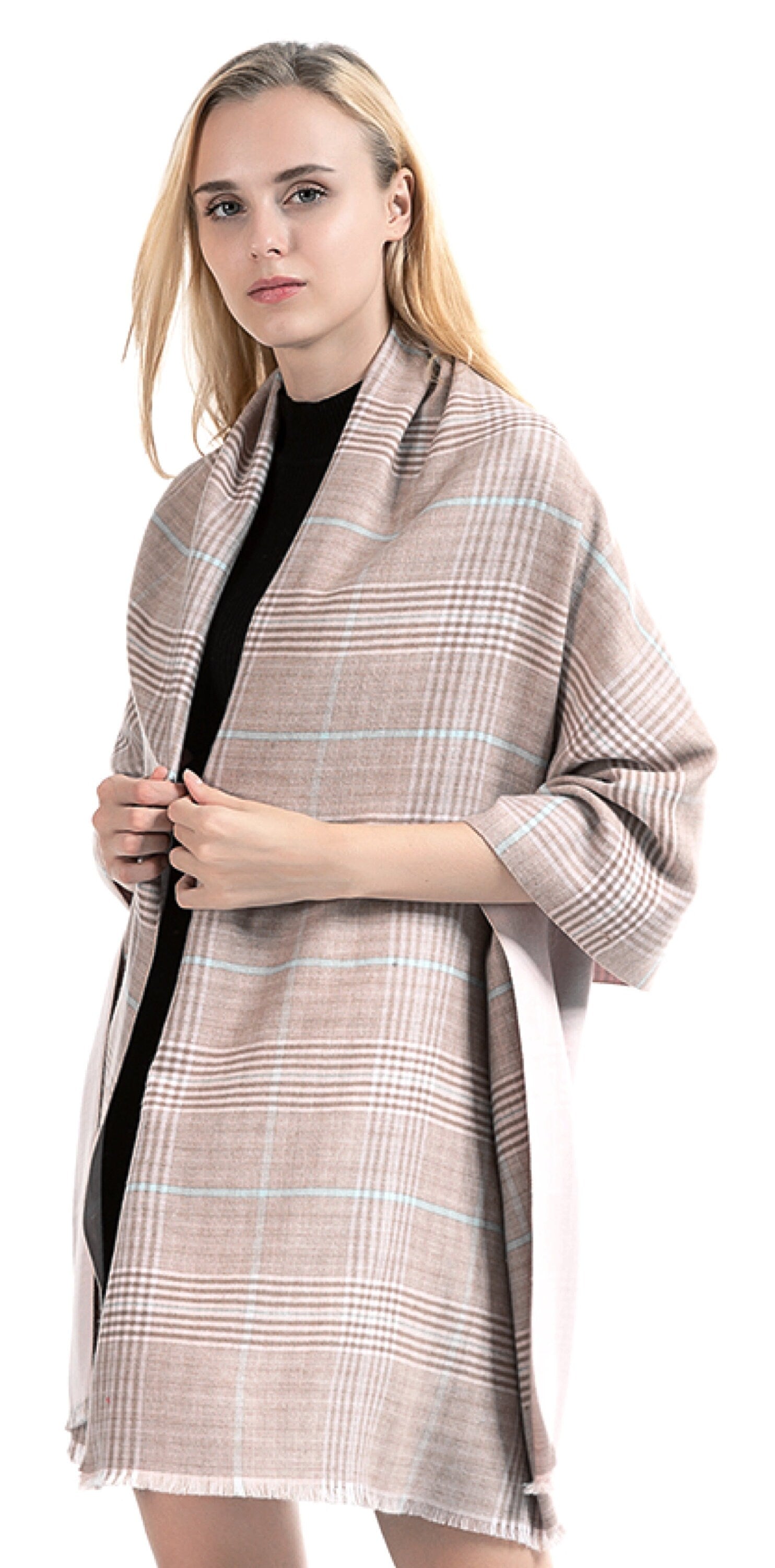 Camel/Cameo Pink NEW Classic Reversible Plaid Tartan Look Scarf Wrap Blanket Shawl Warm Soft Cosy UNISEX