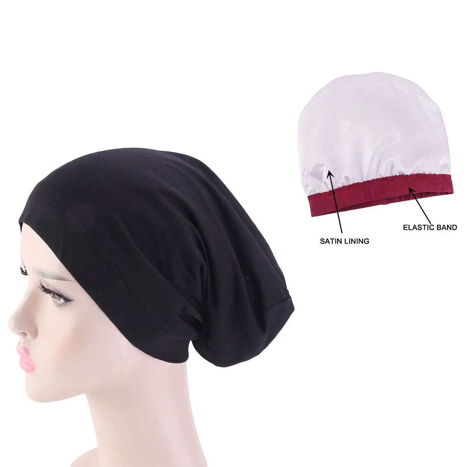 Satin Lined Sleep Cap Frizzy Hair Headwear Smooth Curly Hair Slouchy Beanie