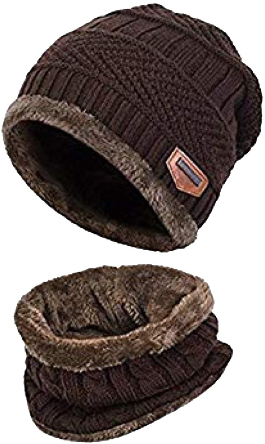 Unisex Men Women Knitted Fleece Beanie Hat and Loop Circle Scarf Snood Set Warm Soft and Comfortable