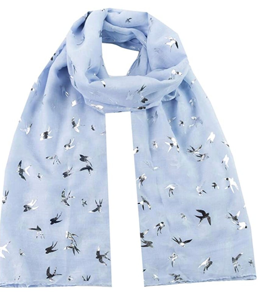 Silver Foil Swallow Bird Print Scarves Scarf Wrap Shawl for Women Ladies Girls