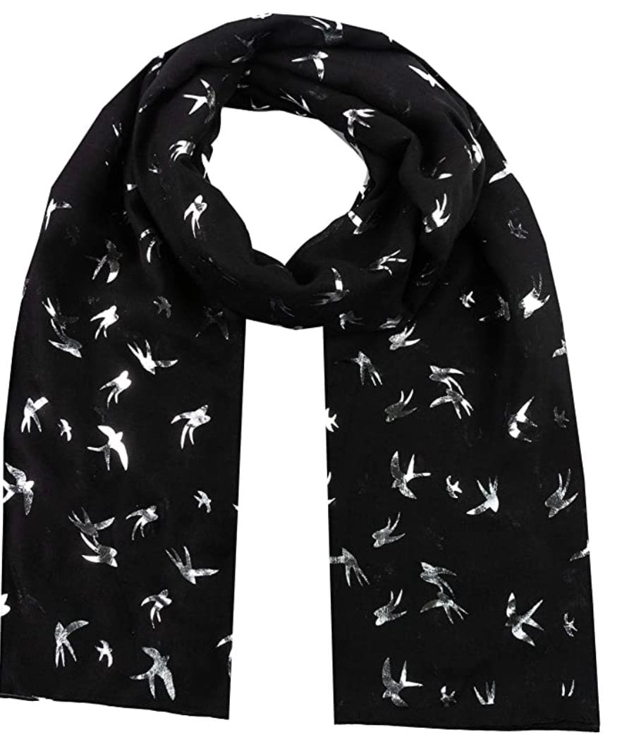 Silver Foil Swallow Bird Print Scarves Scarf Wrap Shawl for Women Ladies Girls