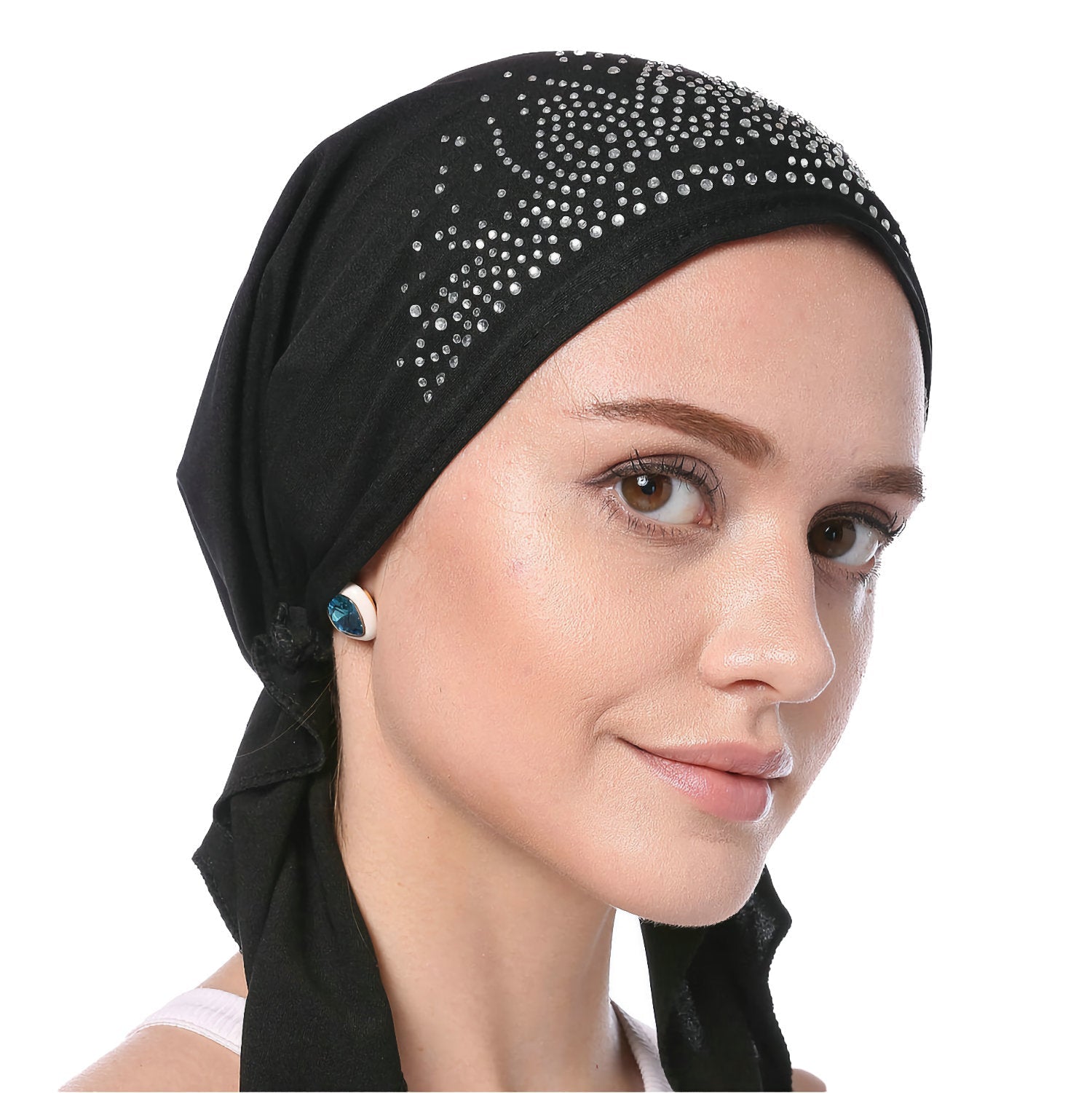 Chemo Hat Stretchy Crystal Pleated Beanie Bandana Turban Cap Skull Cap Ethnic Head Wrap Hat Headscarf Hair Loss