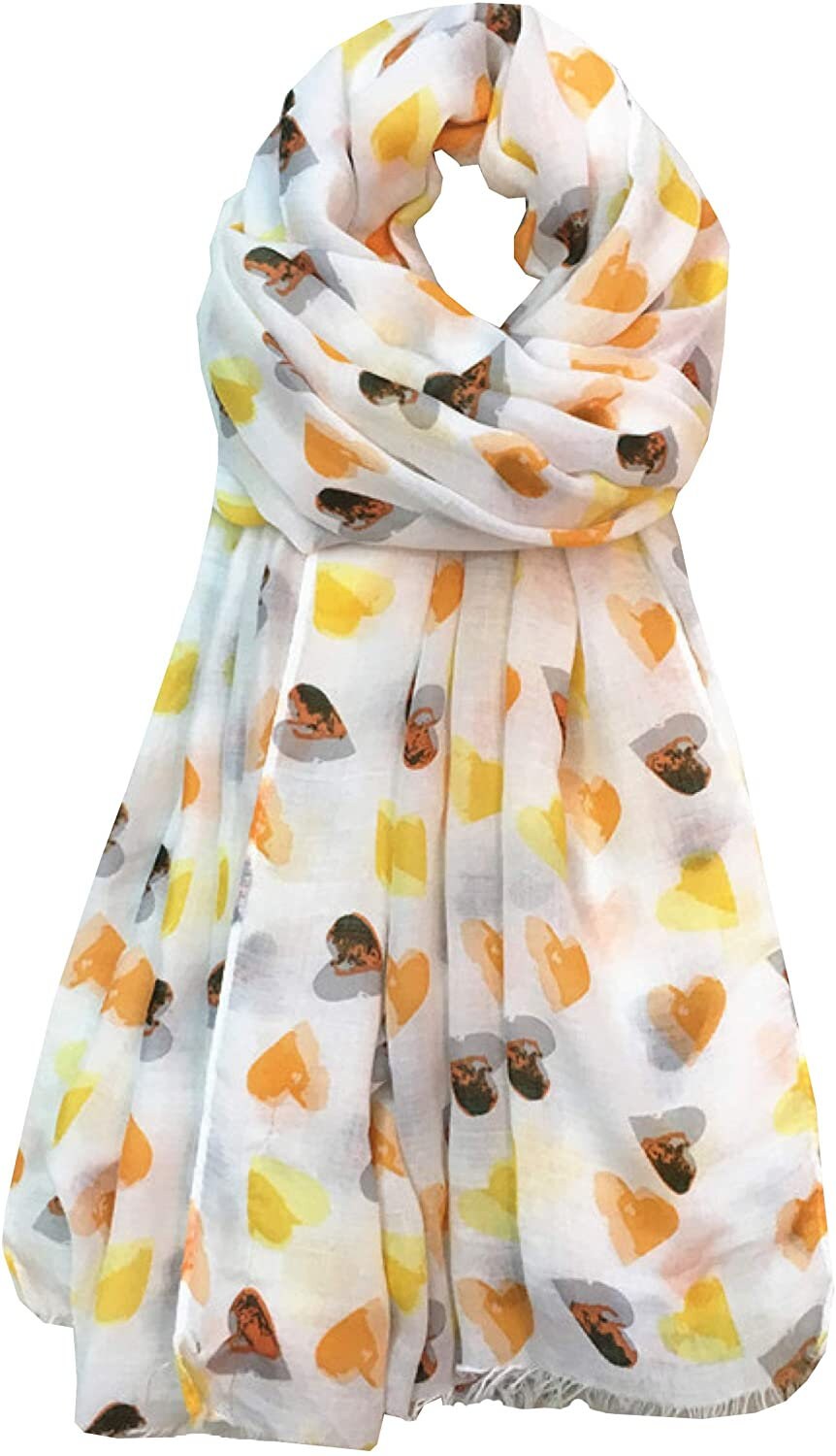 Heart Print Scarf for Women Ladies Silver Black Cappuccino Brown Blue Red Yellow Olive Green - Stylish Scarves Shawl Wrap St