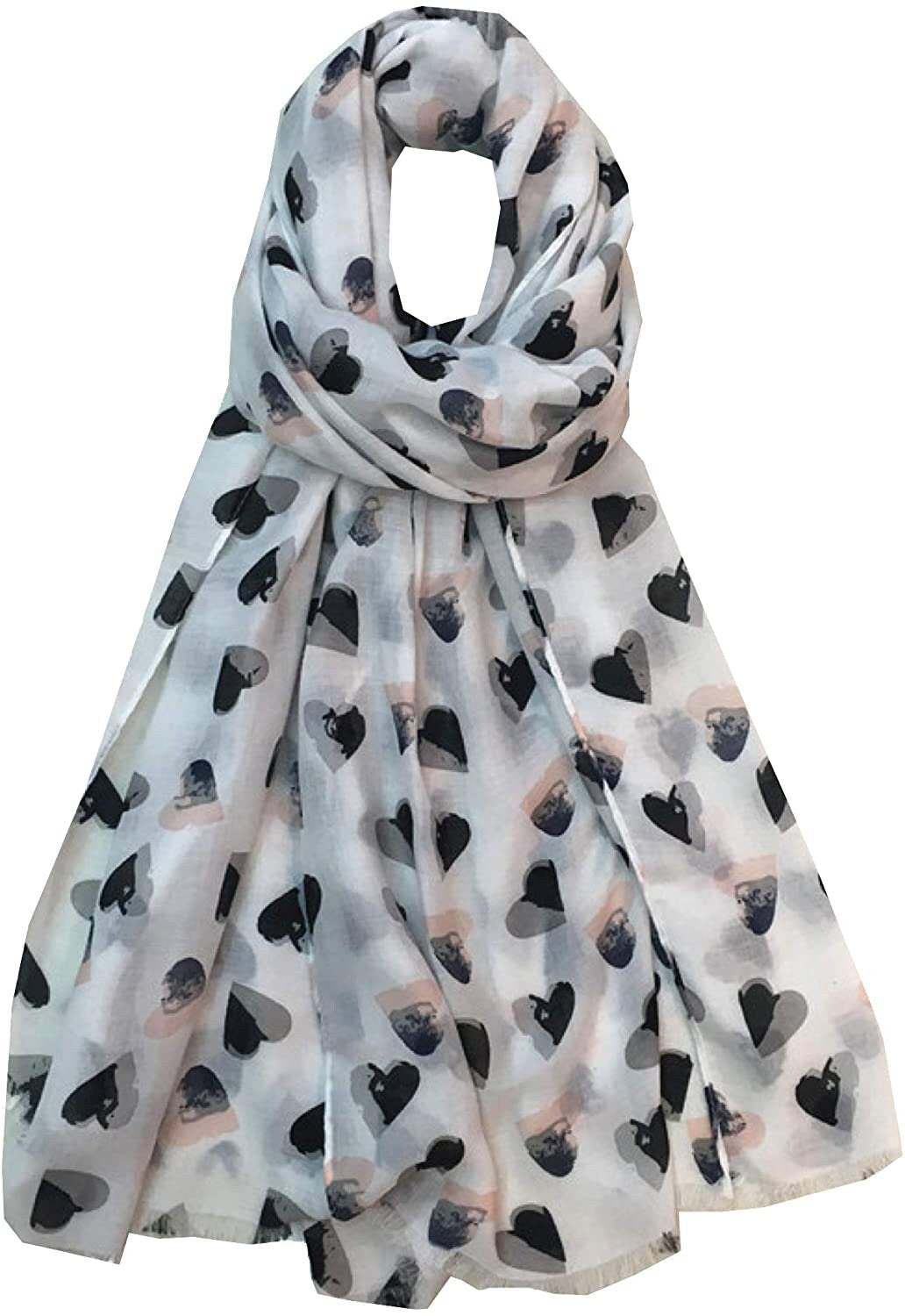 Heart Print Scarf for Women Ladies Silver Black Cappuccino Brown Blue Red Yellow Olive Green - Stylish Scarves Shawl Wrap St
