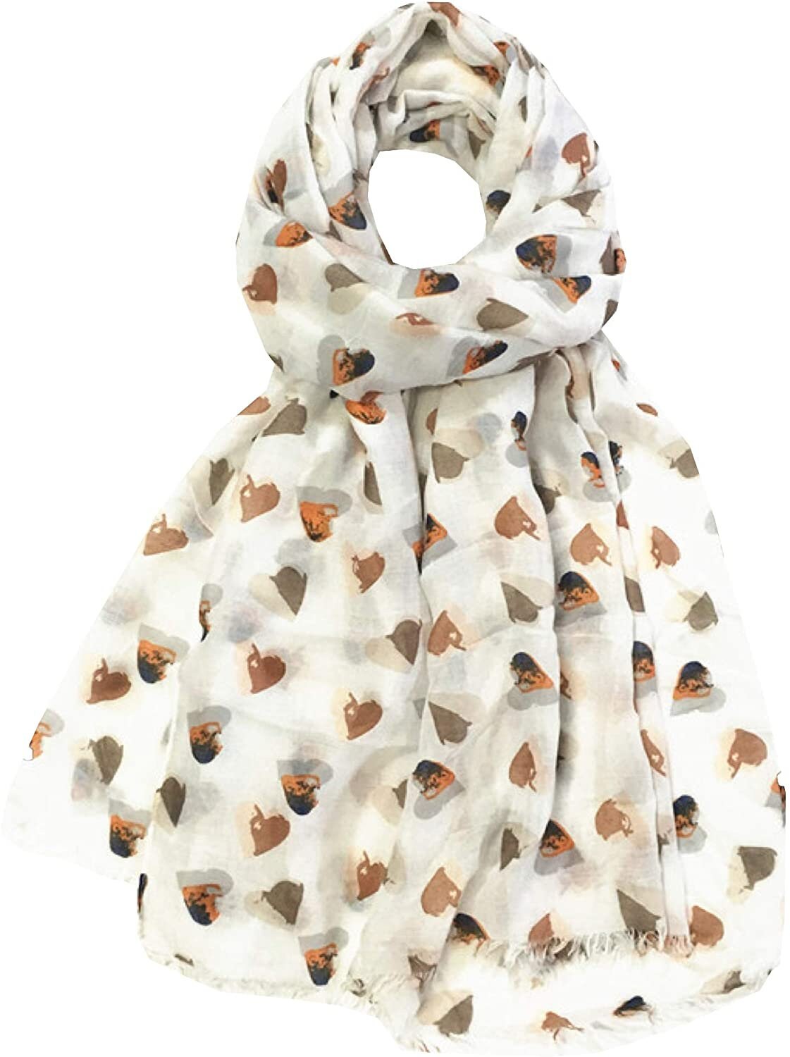 Heart Print Scarf for Women Ladies Silver Black Cappuccino Brown Blue Red Yellow Olive Green - Stylish Scarves Shawl Wrap St