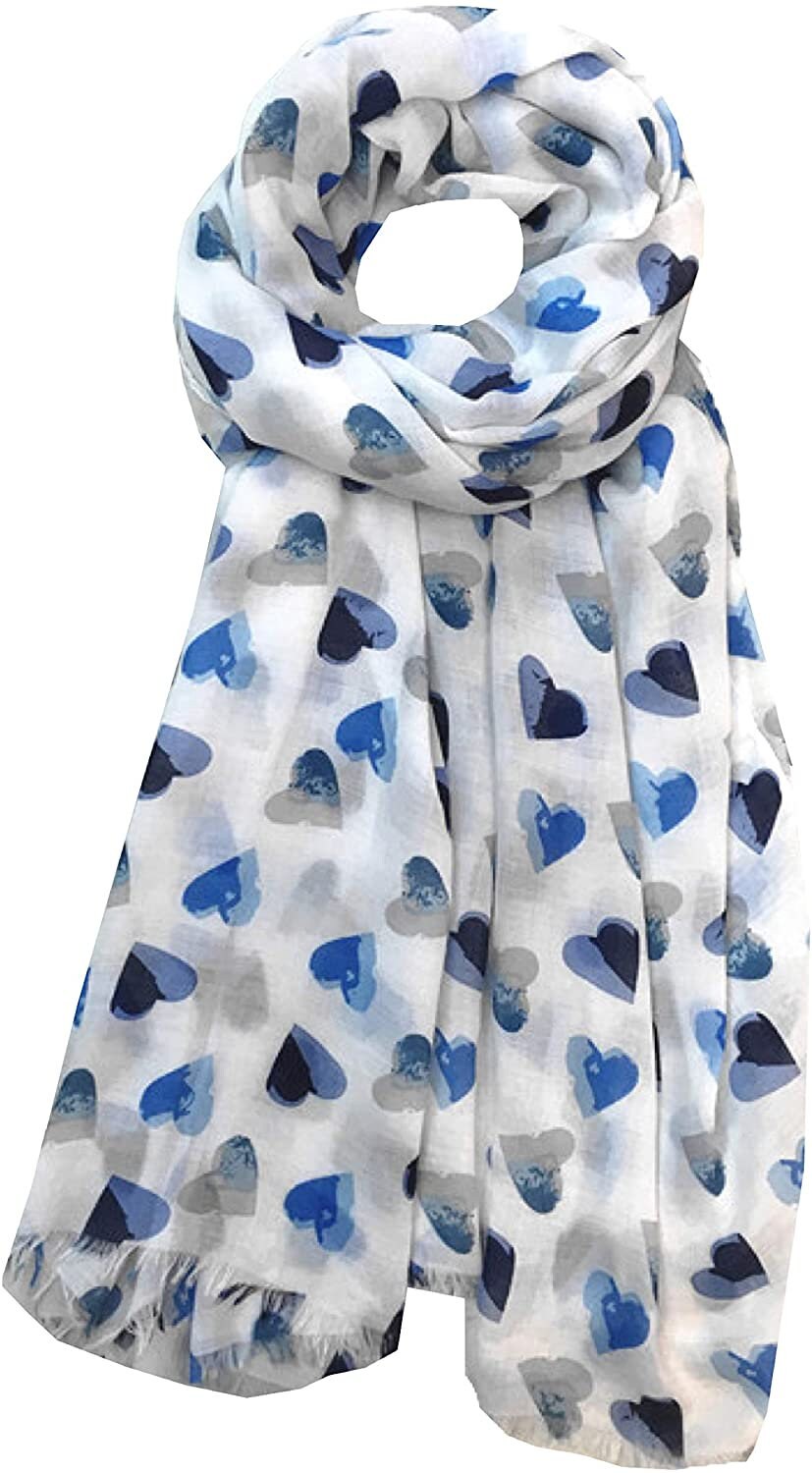 Heart Print Scarf for Women Ladies Silver Black Cappuccino Brown Blue Red Yellow Olive Green - Stylish Scarves Shawl Wrap St