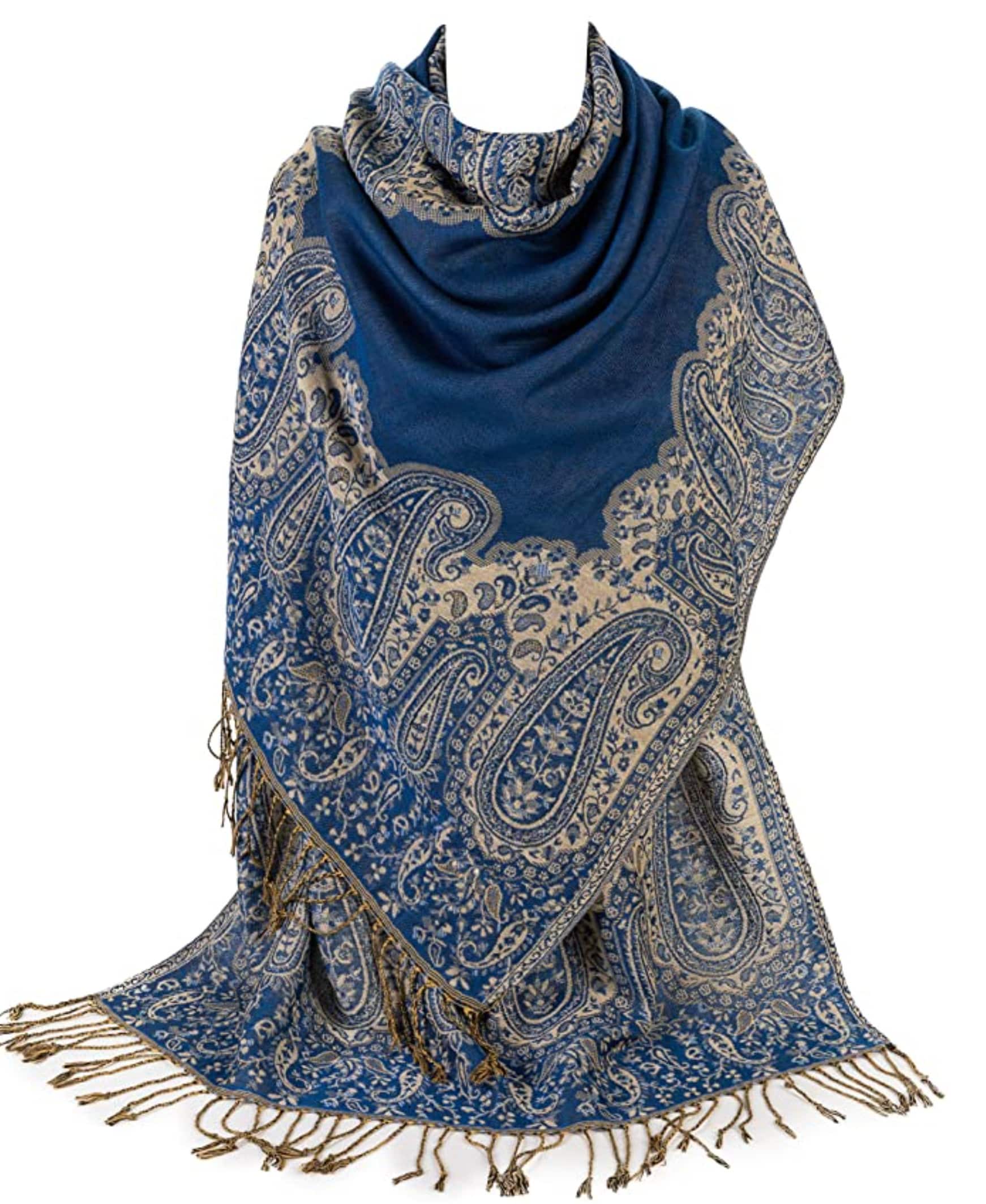 Ladies Paisley Bordered Pashmina Feel Shawl Scarf Wrap Luxuriously Warm Soft Vibrant