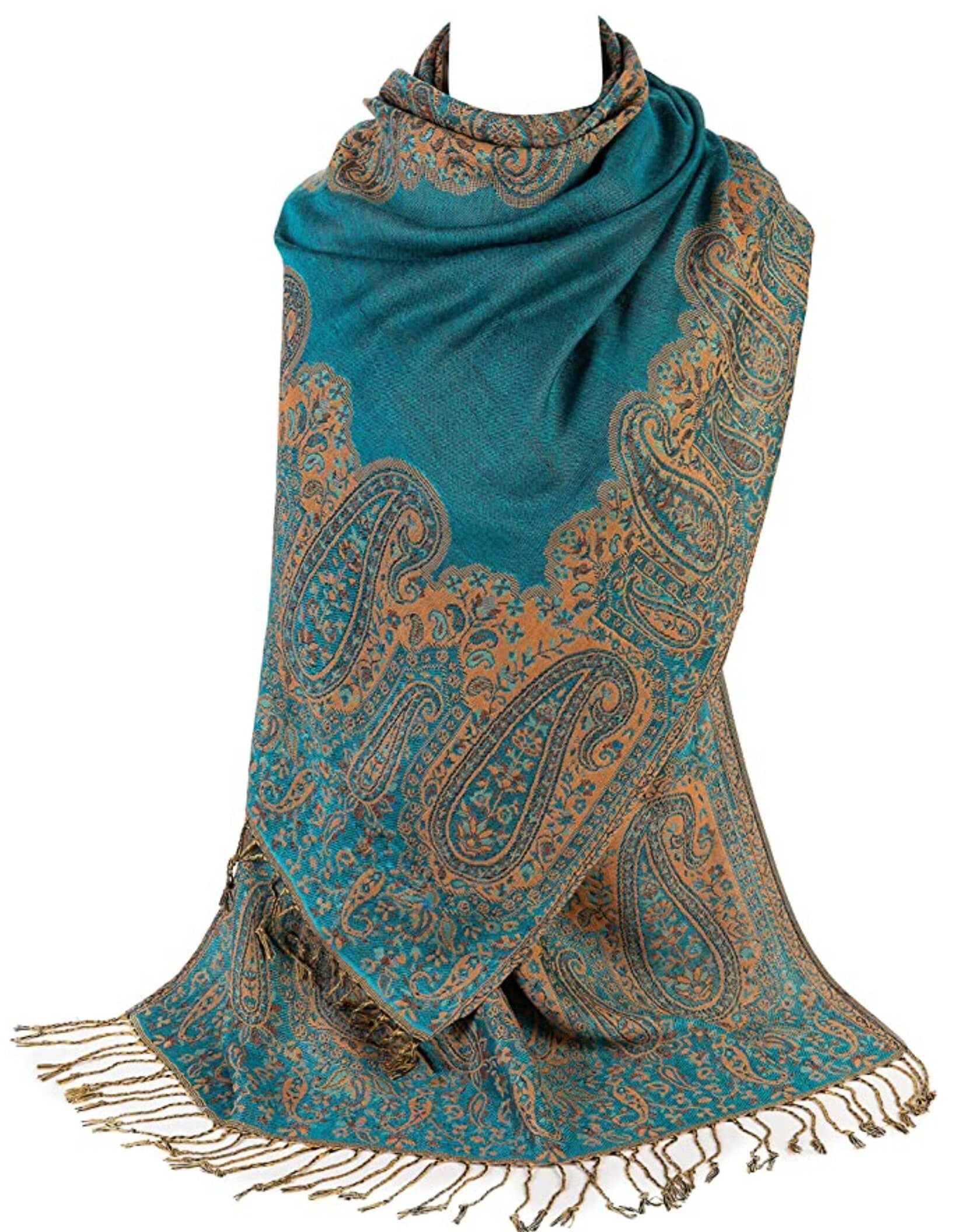 Ladies Paisley Bordered Pashmina Feel Shawl Scarf Wrap Luxuriously Warm Soft Vibrant