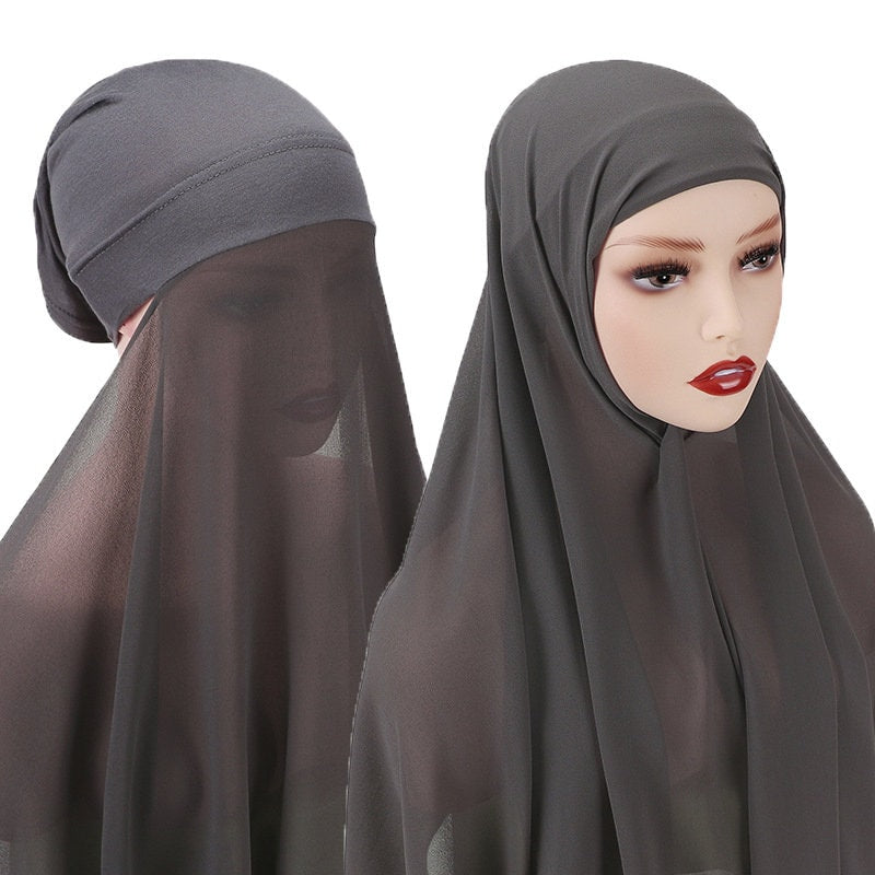 2 in 1 Instant Chiffon Hijab Scarf With Inner Cap One Piece for Ladies Girls Women