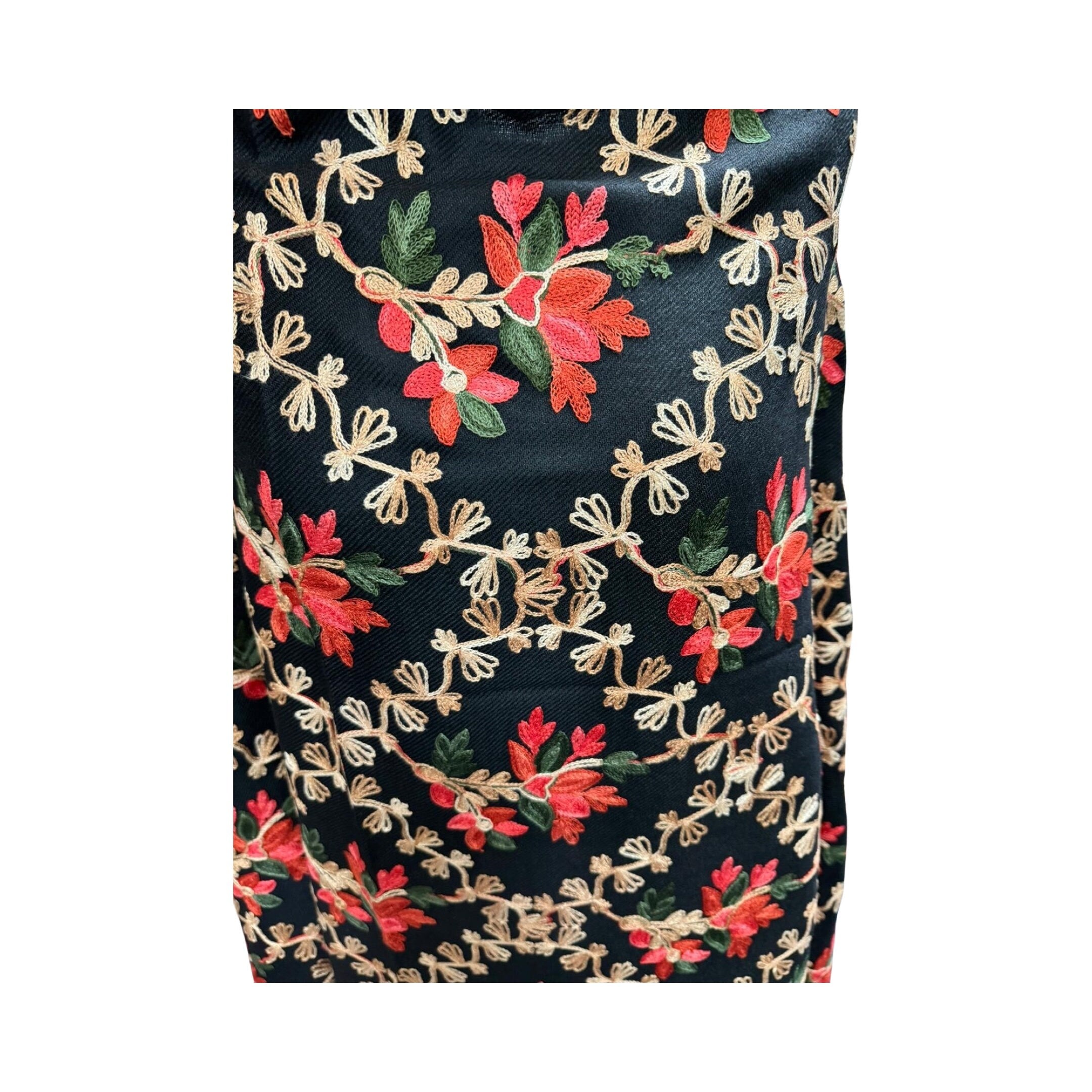 Black Stunning Kashmiri Master Craftsman Hand Embroidered Luxury Shawl Wrap Scarf