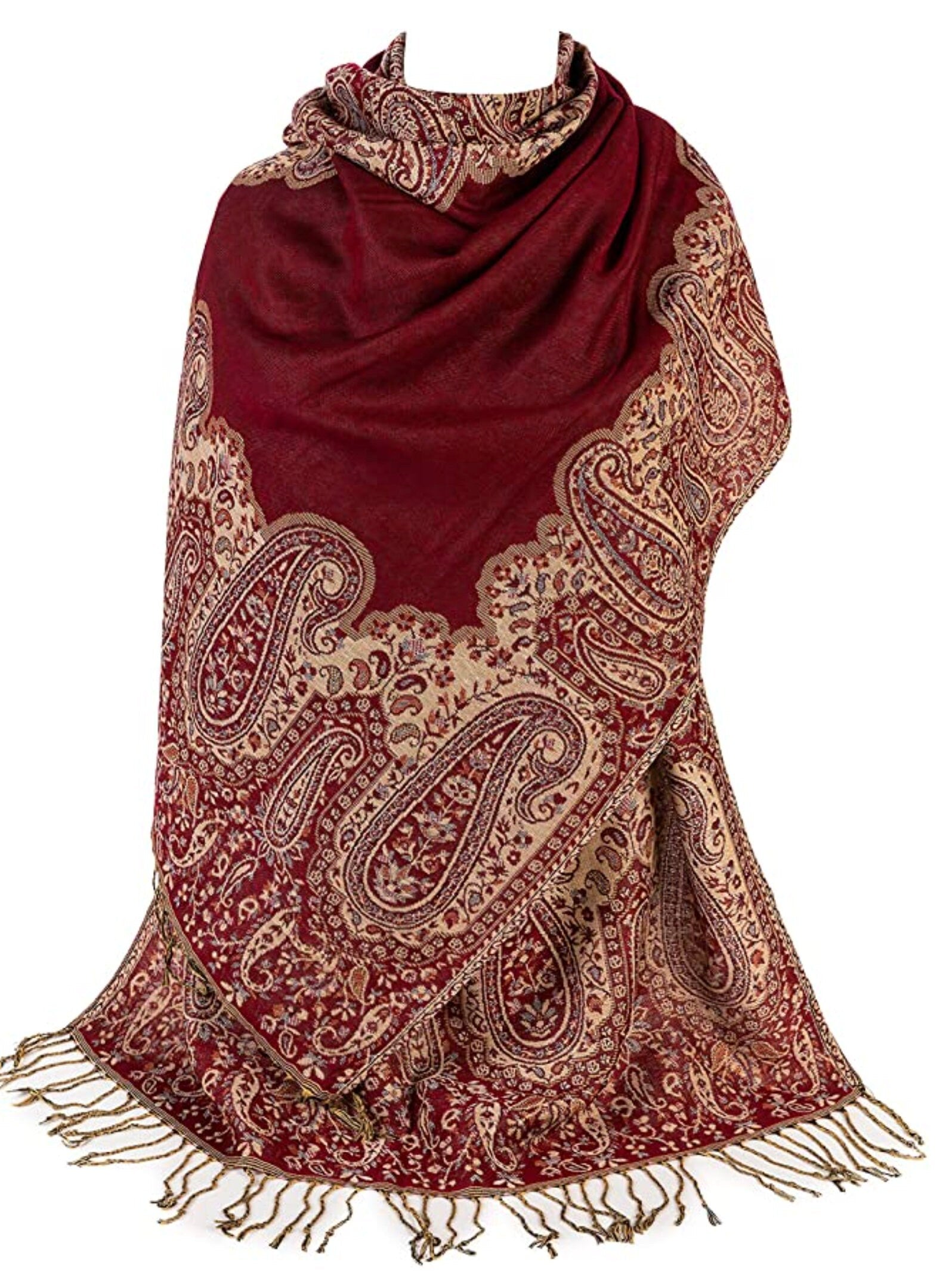 Ladies Paisley Bordered Pashmina Feel Shawl Scarf Wrap Luxuriously Warm Soft Vibrant