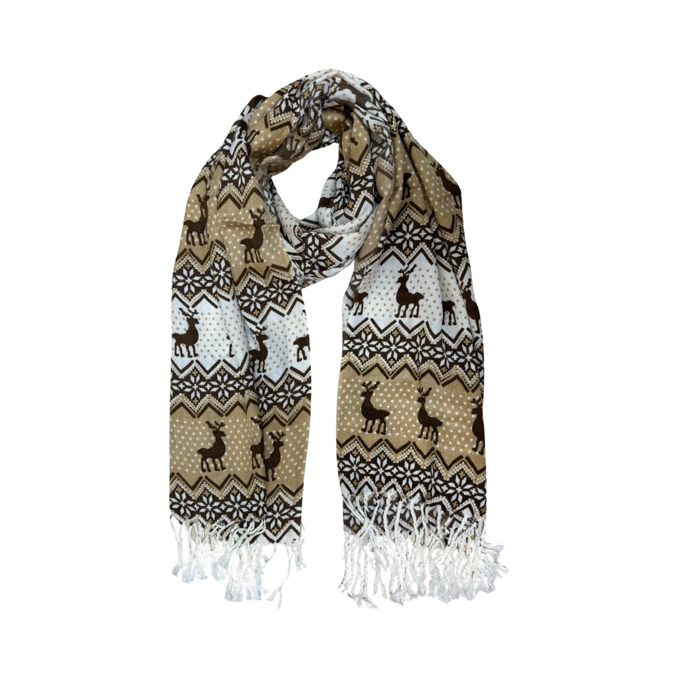 Beige Ladies Scarves Beautiful Reindeer Animal Print Scarf Shawl Wrap