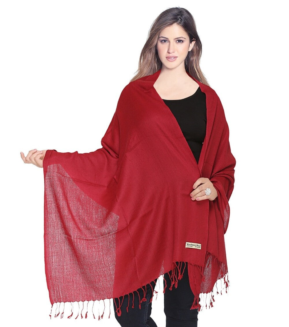 Luxurious Maroon Kashmiri 100% Fine Wool Pashmina Shawl Wrap Scarf
