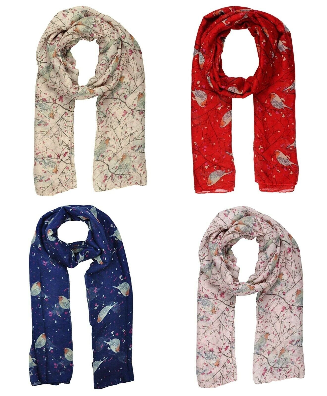Ladies Women's Fashion New Robin Print Long Scarves Floral Neck Scarf Shawl Wrap