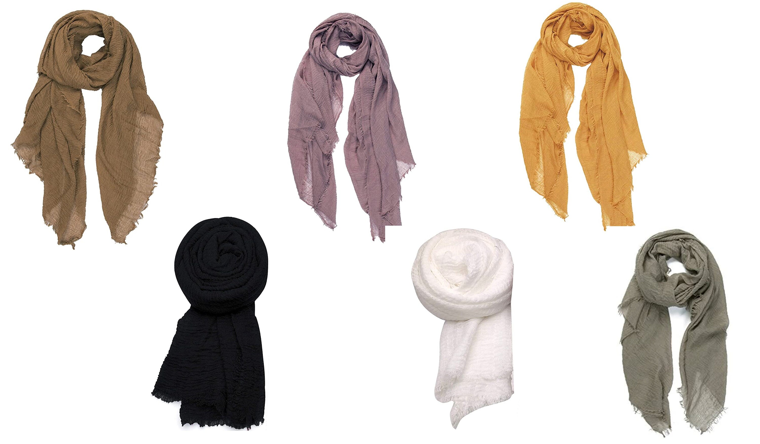 Pack of 6 Ladies Distressed Crinkle Scarf Maxi Wrap Large Warm Soft for All Seasons