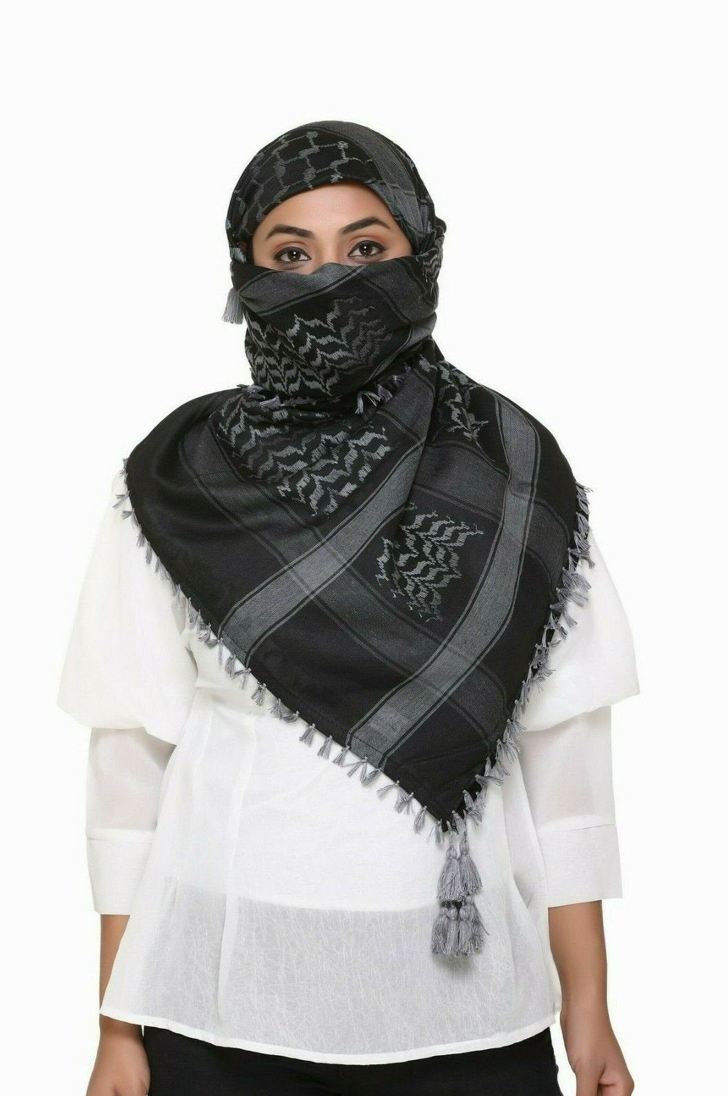 Scarf Military Shemagh Desert Palestinian Arafat Tactical Desert Keffiyeh Head Neck Cotton Arab Wrap with Tassel