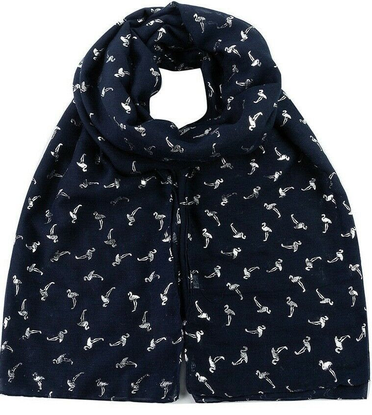 Flamingo Birds Glitter Foil Print Large Scarf Wrap