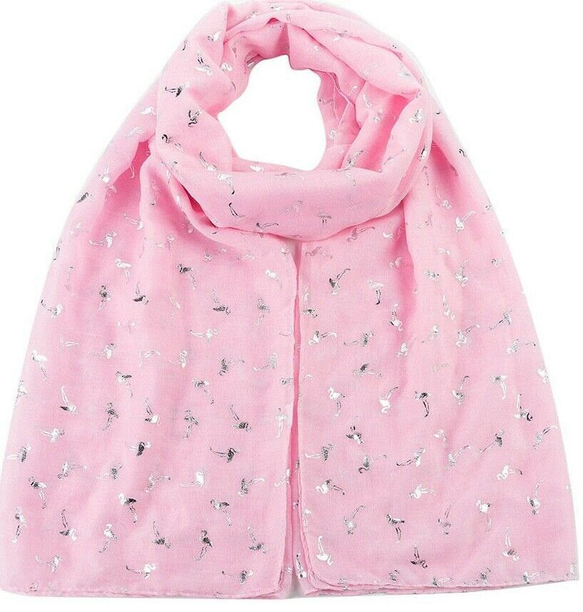 Flamingo Birds Glitter Foil Print Large Scarf Wrap