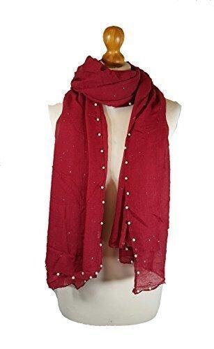 Sparkle Large Size Evening Scarf Shawl Stole Pashmina Style Hijab Head Scarf With Pearl Embellished On Border Weddings Bridal Bridesmaids