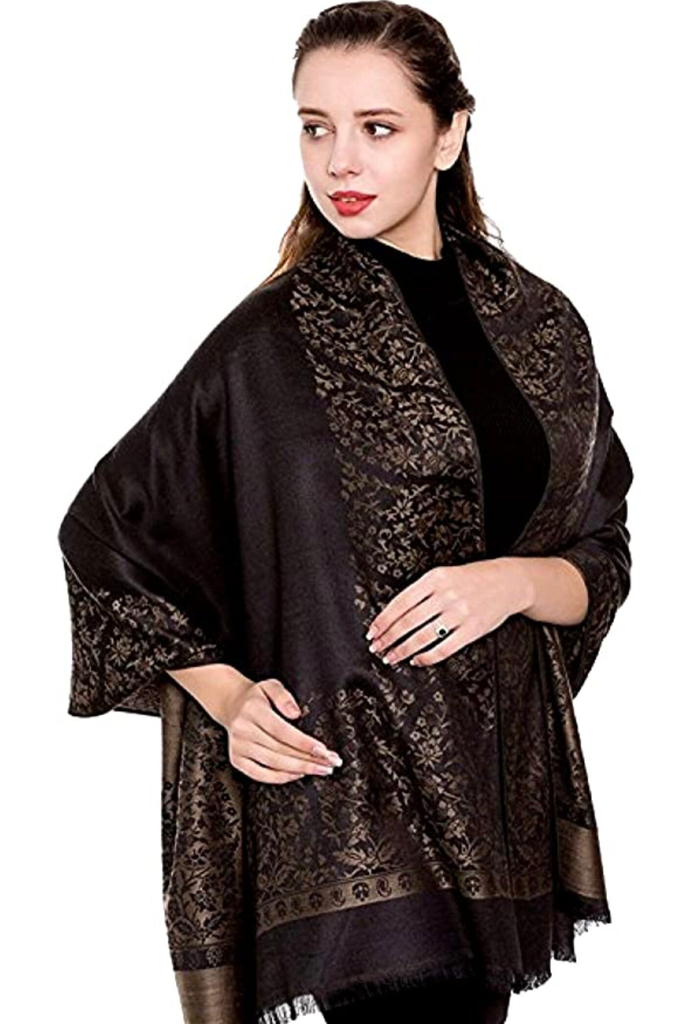 Ladies Paisley Bordered Pashmina Feel Shawl Scarf Wrap Luxuriously Warm Soft Vibrant