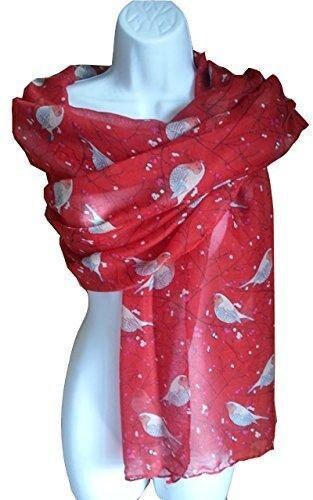 Festive Robin Bird Scarf Ladies Multi Way Large Soft Wrap
