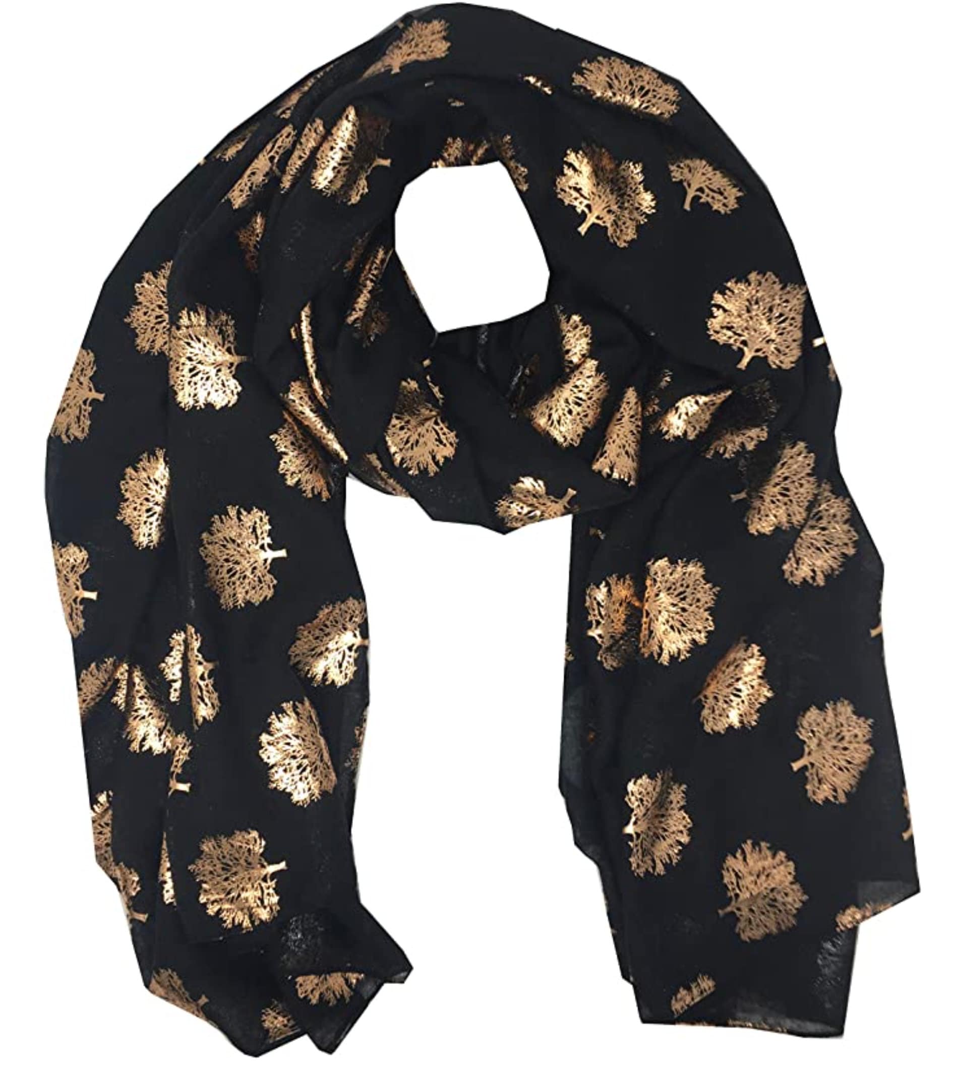 Elegant Oak Tree Scarf with Gold Metallic Foil Print Classy Ritzy Scarves Wrap Shawl Ideal Gift