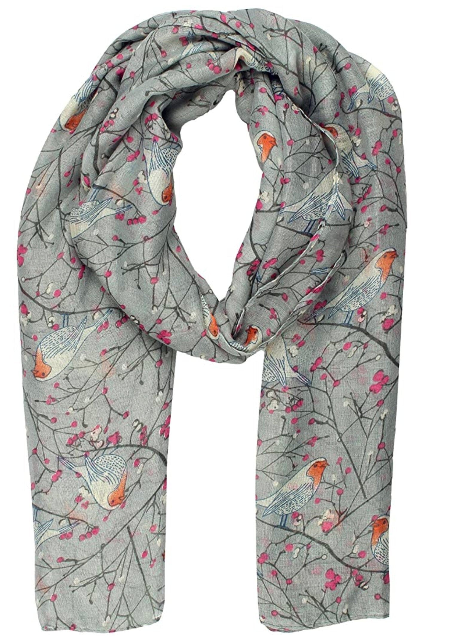 Festive Robin Bird Scarf Ladies Multi Way Large Soft Wrap
