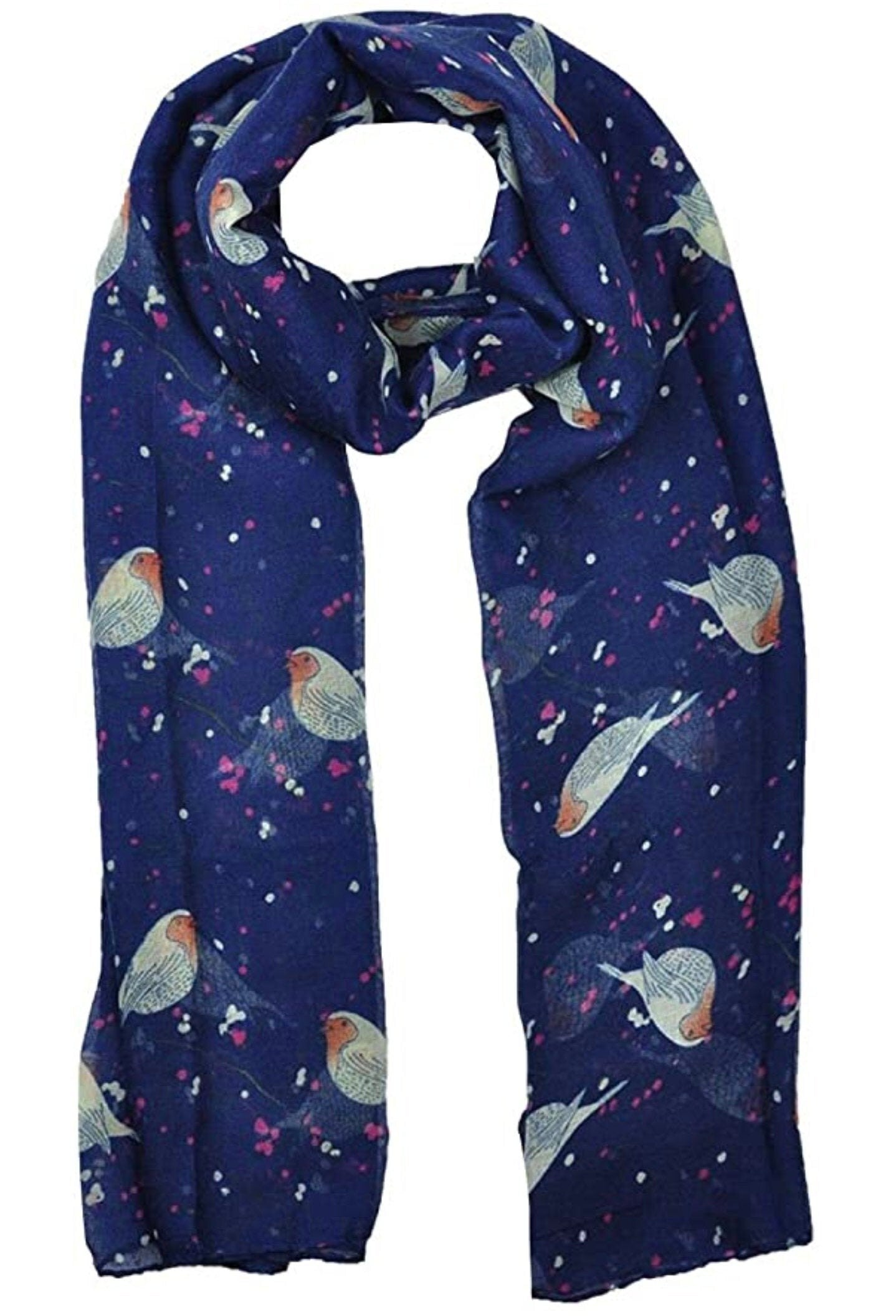 Festive Robin Bird Scarf Ladies Multi Way Large Soft Wrap