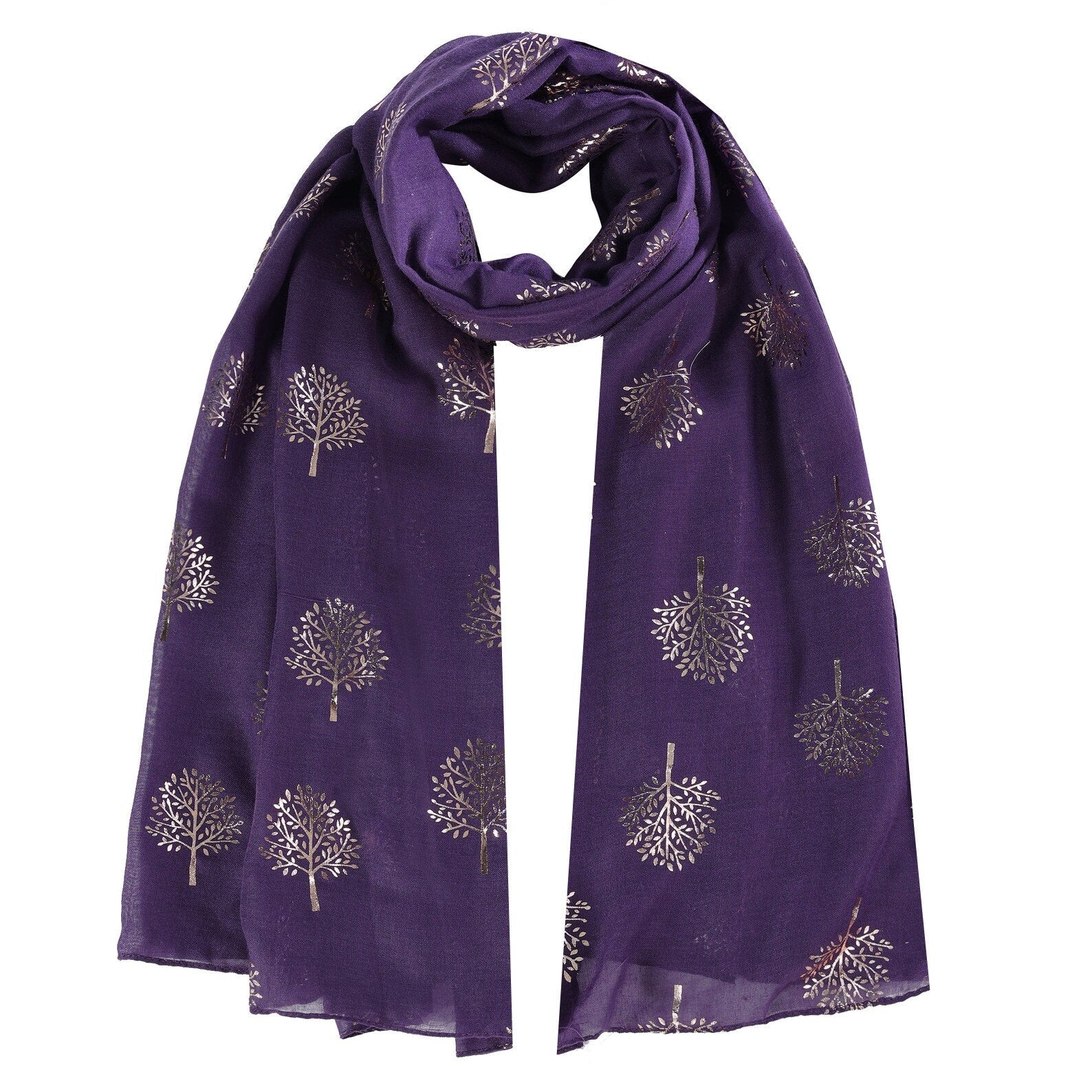 Purple Mulberry Tree Scarf with Rose Gold Foil Print Classy Ritzy Scarves Wrap Shawl Ideal Gift Ladies Girls
