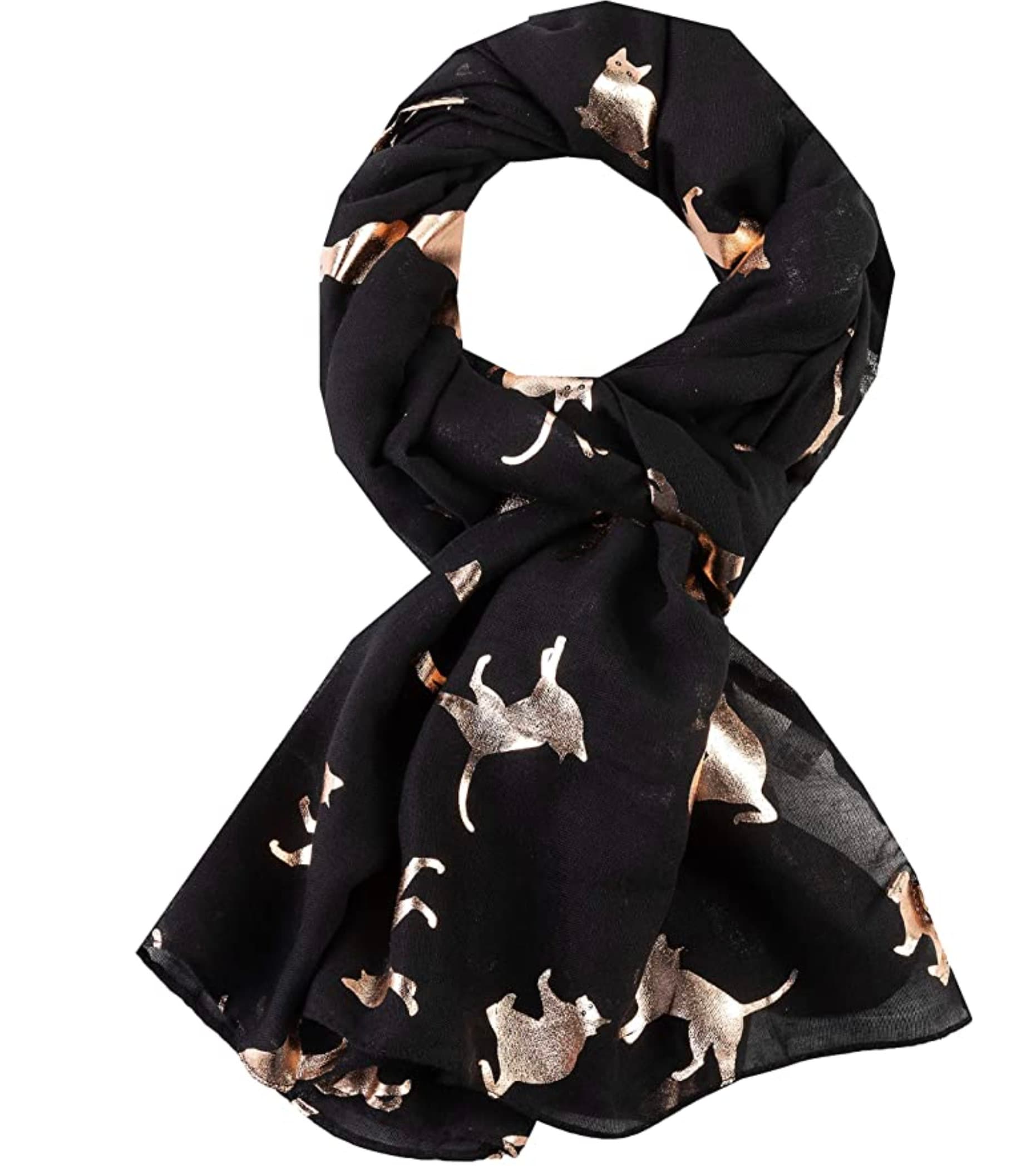 Rose Gold Moonlight Cat Print Glitter Foil Sparkle Scarf Scarves