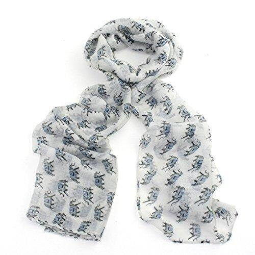 Blue & Black Indian Elephant Print White Scarf