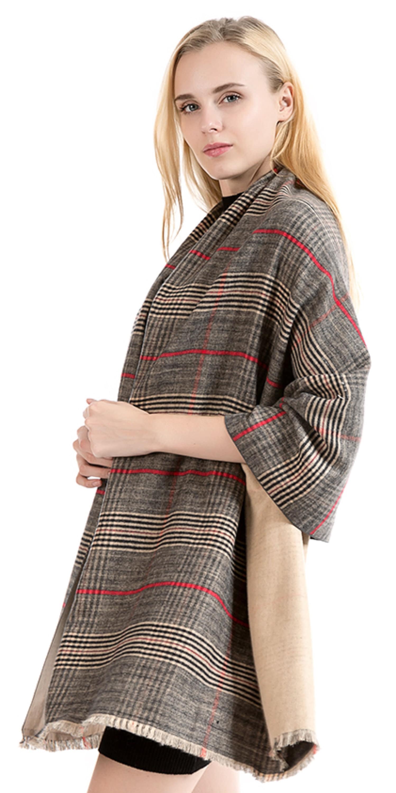 Black Beige NEW Classic Reversible Plaid Tartan Look Scarf Wrap Blanket Shawl Warm Soft Cosy UNISEX