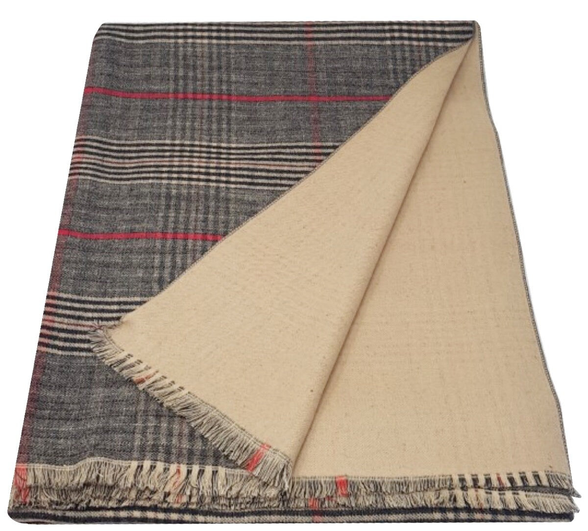 Black Beige NEW Classic Reversible Plaid Tartan Look Scarf Wrap Blanket Shawl Warm Soft Cosy UNISEX