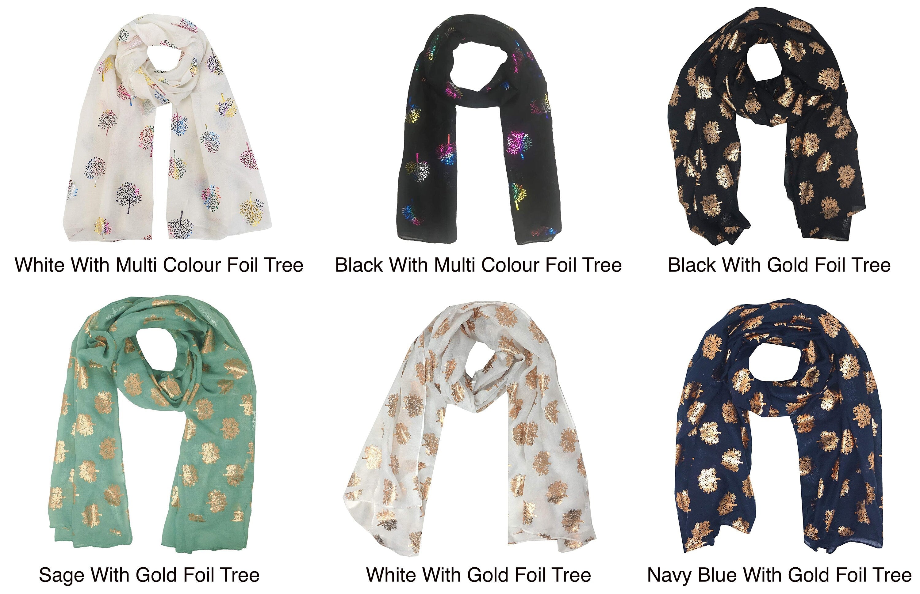 Foil Mulberry Tree Print Fashion Scarf Wrap Glitter Scarves Gift for her