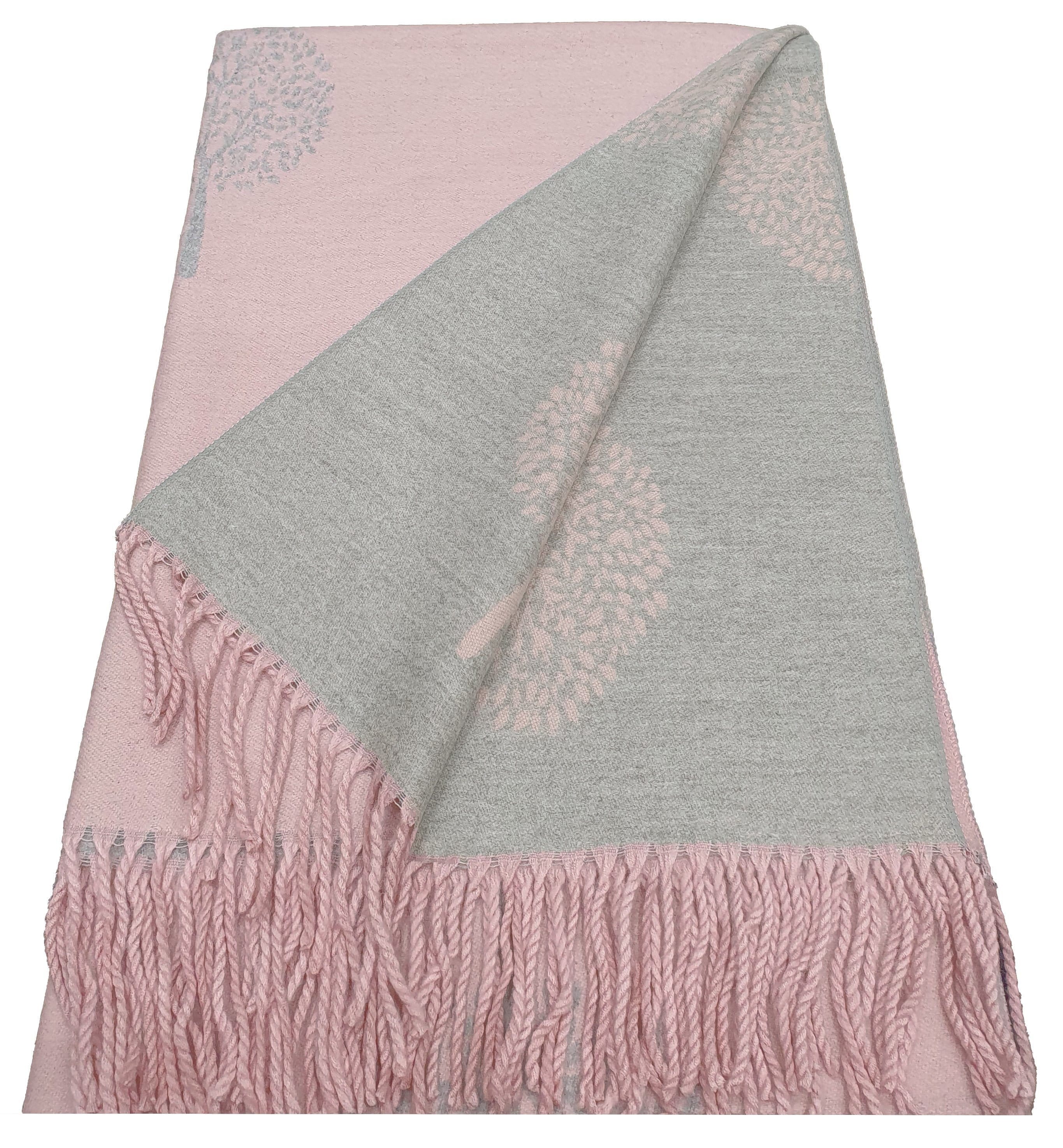 Thick Reversible Mulberry Design Winter Scarf Wrap Blanket Shawl Warm Soft Cosy - BABY PINK / SILVER