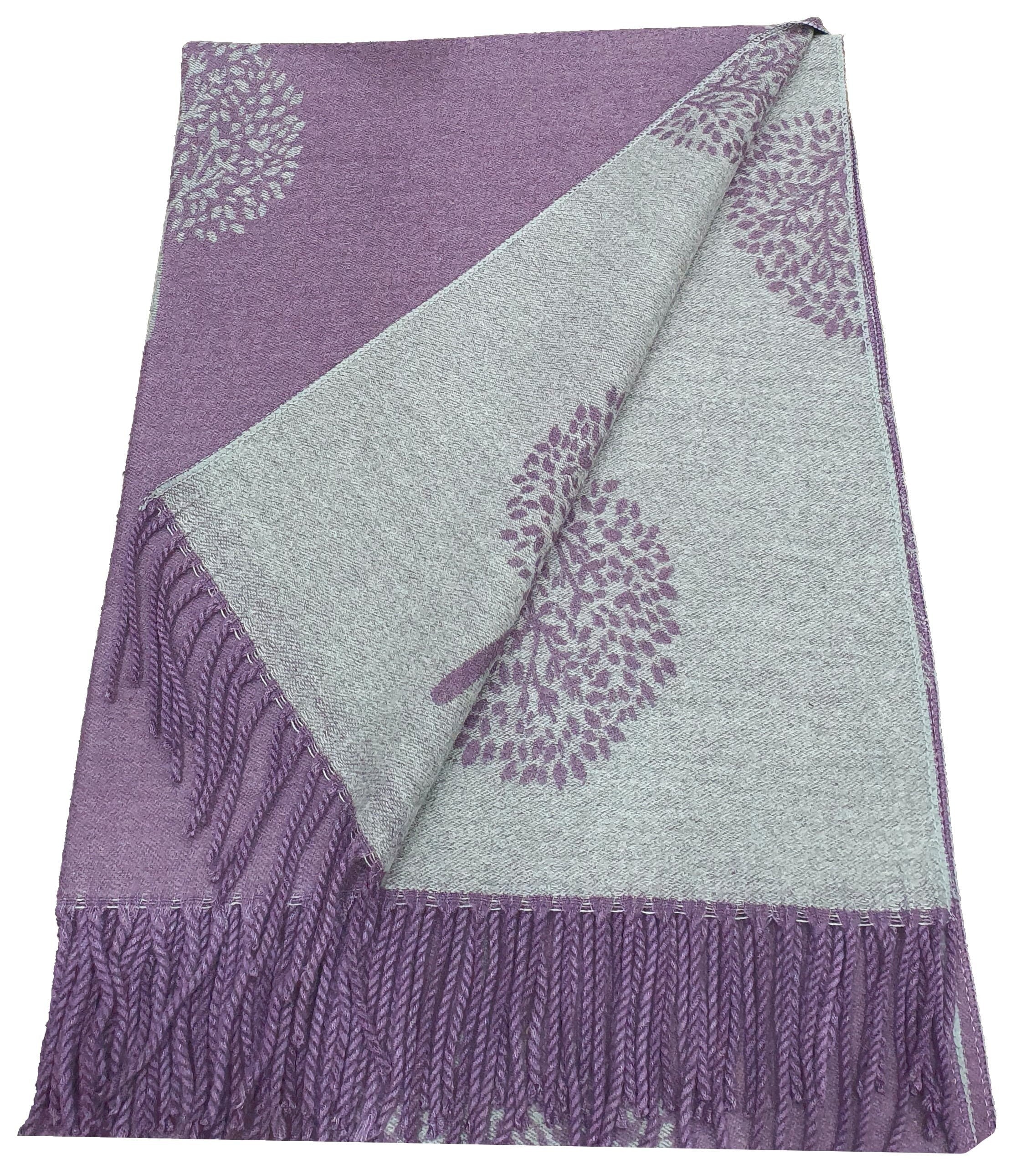 Thick Reversible Mulberry Design Winter Scarf Wrap Blanket Shawl Warm Soft Cosy - LAVENDER / SILVER