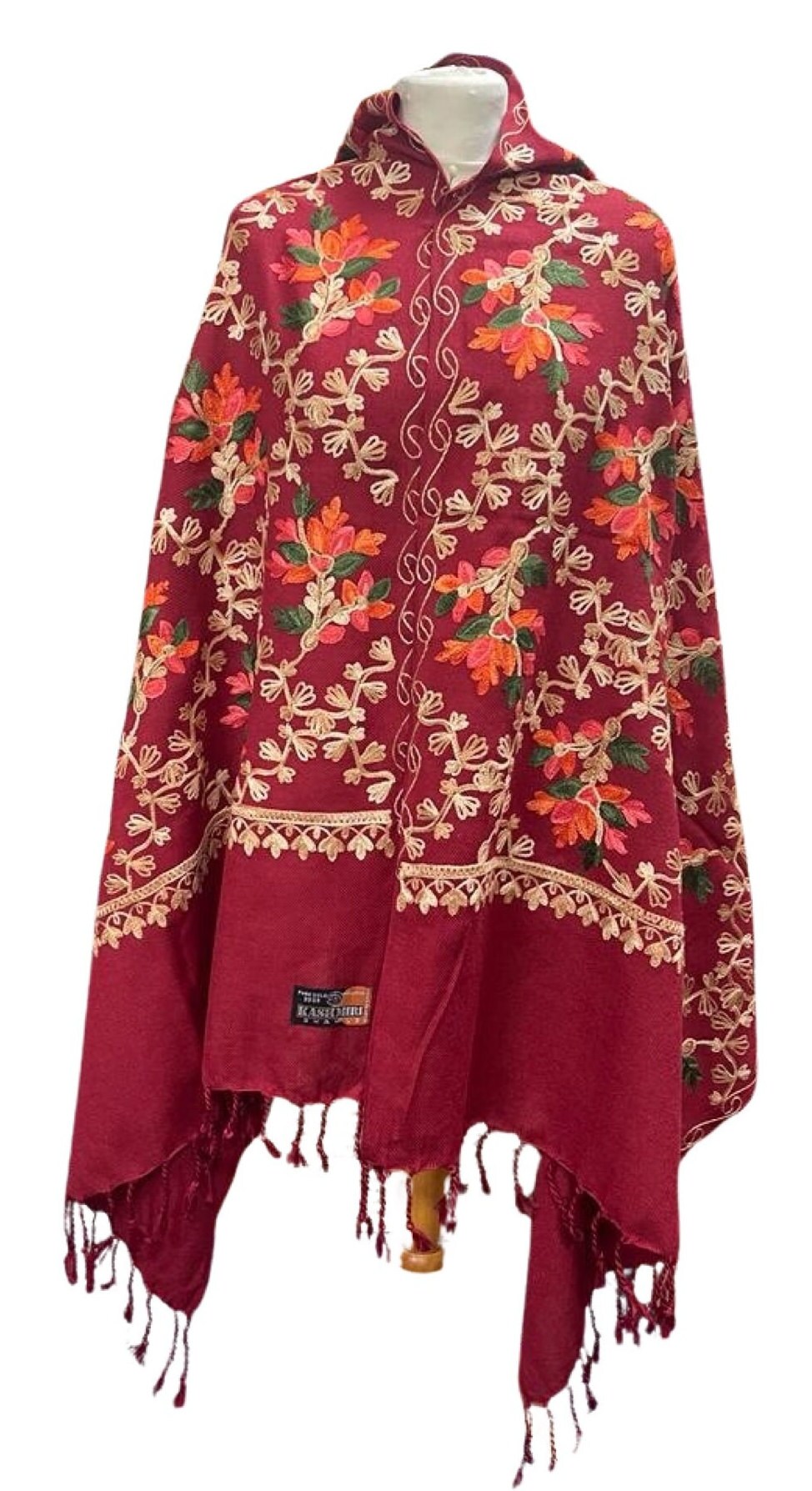 Maroon Stunning Kashmiri Master Craftsman Hand Embroidered Luxury Shawl Wrap Scarf