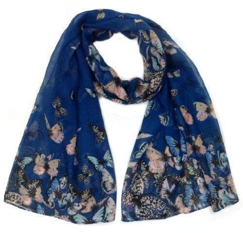 Ladies Butterfly Cluster Print Fashion Scarf (navy)