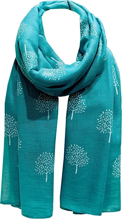 Teal Green Mulberry Tree Print Scarf Women Fashion Large Wrap