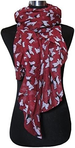 Red Scarf with White & Black Westie Scotty Dog Print Print Women's Ladies Girls Scarf Shawl Wrap Oversize