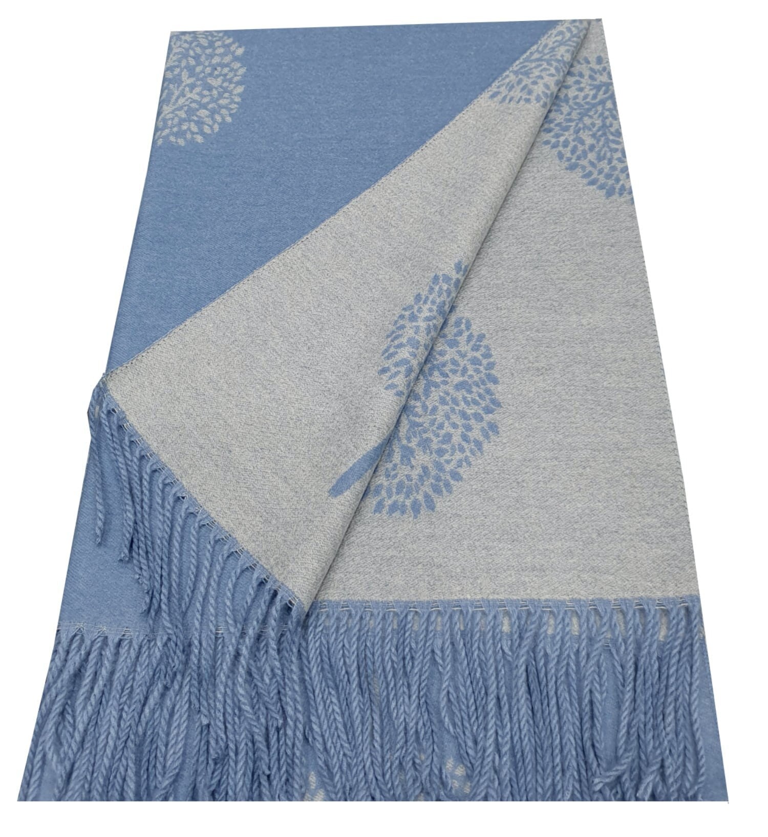 Thick Reversible Mulberry Design Winter Scarf Wrap Blanket Shawl Warm Soft Cosy - DENIM BLUE / GREY
